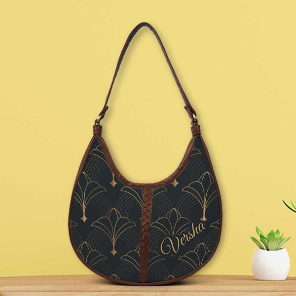 Black Printed Half Moon Hobo Bag - Uncommongifts.in